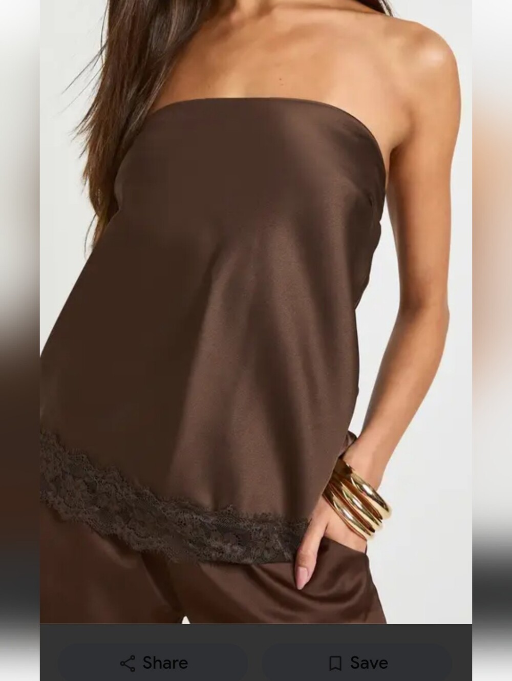 Boohoo Strapless Satin Camisole with Lace Hem - Brown Chocolate Sz 6